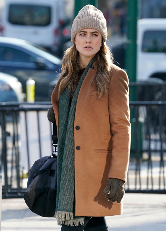 1-1.jpg Michaela Stone Manifest Melissa Roxburgh Brown Wool Coat - Image 1