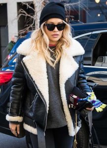 Rita Ora Shearling Leather Jacket