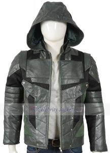 Arrow Season 5 Oliver Queen Green Leather Jacket - Image 2