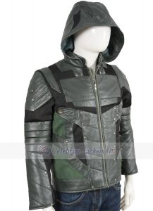 Arrow Season 5 Oliver Queen Green Leather Jacket - Image 5