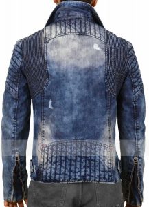 Blast Distressed Faded Biker Denim Jacket - Image 2