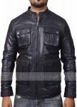 Four Pocket Neck Collar Real Leather Jacket
