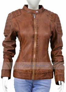 Lisa Merlot Brown Fitted Moto Leather Jacket