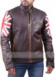 Mens Biker Vintage Cafe Racer Leather Jacket with UK Flag