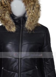 Quilted Female Jacket with Faux Fur Hoodie - Image 5