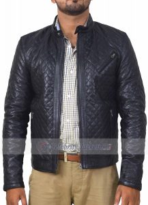 Quilted Style Black Leather Jacket With Zipper Pockets - Image 5