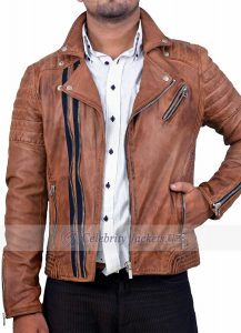 Rustic Vintage Double Zipper Biker Leather Jacket - Image 4