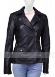 Shirt Collar Front Pocket Leather Jacket for Women