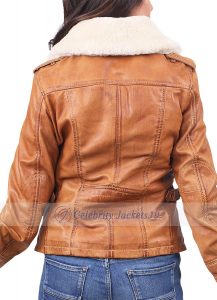Sina Leather Biker Jacket Cognac With Fur Collar - Image 2