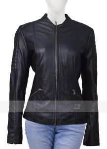 Stylish Black Leather Jacket with Waist Pockets