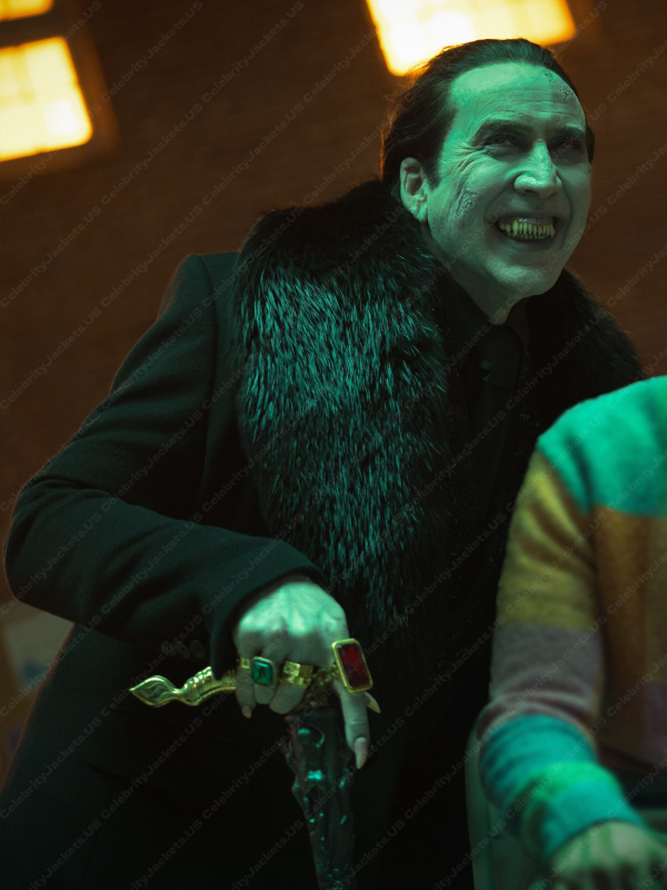 Dracula Renfield Nicolas Cage Black Woolen Trench Coat Renfield Dracula Nicolas Cage Coat