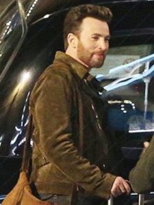 Chris Evans Green Suede Leather Biker Jacket