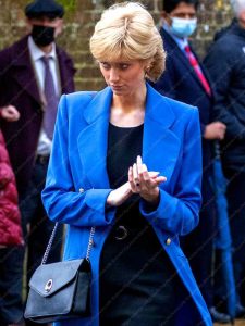 Elizabeth Debicki The Crown S05 Princess Diana Blue Woolen Coat