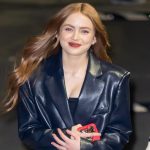 American Actress Sadie Sink Rocks A Black Leather Coat