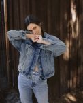 Australian Actress Phoebe Tonkin Blue Denim Bomber Jacket