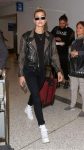 Bella Hadid Black Studded Leather Biker Jacket.