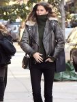 Brazilian Model Gisele Bündchen Black Leather Biker Jacket.
