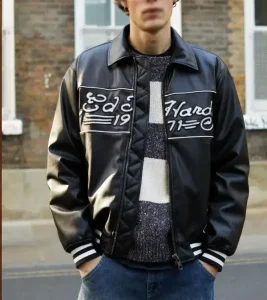 Ed Hardy 1971 Doned Hardy Design Black Pu Leather Jacket.