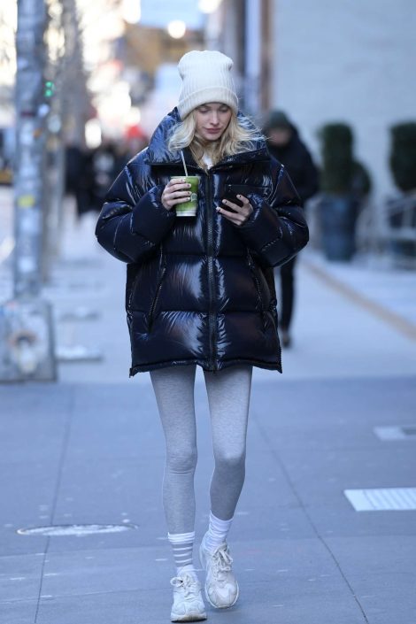 Elsa Hosk Street Style Black Oversized Puffer Jacket