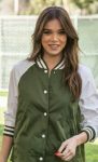Hailee Steinfeld Green And White Cotton Varsity Jacket