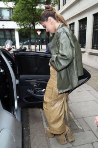 Hailee Steinfeld Green Leather Bomber Jacket.