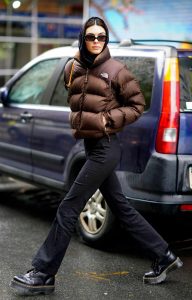 Kendall Jenner North Face Brown Puffer Jacket.