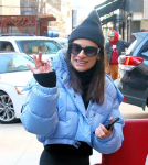 Lea Michele Newyork Purple Puffer Cropped Jacket
