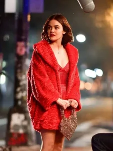 Lucy Hale Tv Series Katy Keene Red Faux Fur Coat.