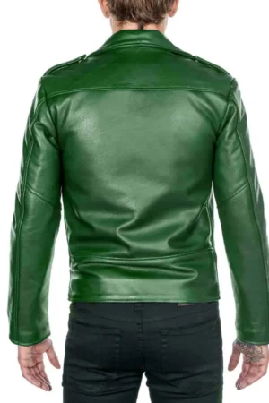 Men’s Shinny Green Leather Biker Jacket.