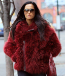Padma Lakshmi Newyork Red Fur Coat