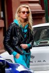 Stella Maxwell Out In New York Black Leather Biker Jacket