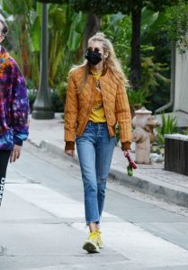 Stella Maxwell Street Style Orange Quilted Varsity Jacket