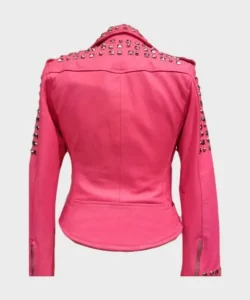 Womens Pink Biker Golden Studded Jacket.