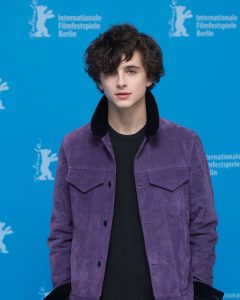 Actor Timothée Chalamet Red Carpet Purple Suede Leather Bomber Jacket