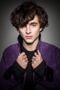 Actor Timothée Chalamet Red Carpet Purple Suede Leather Jacket.