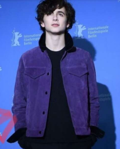 Actor Timothée Chalamet Red Carpet Suede Leather Bomber Jacket.