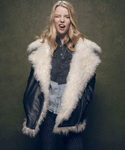 Black Leather Anya Taylor Joy Fur Jacket