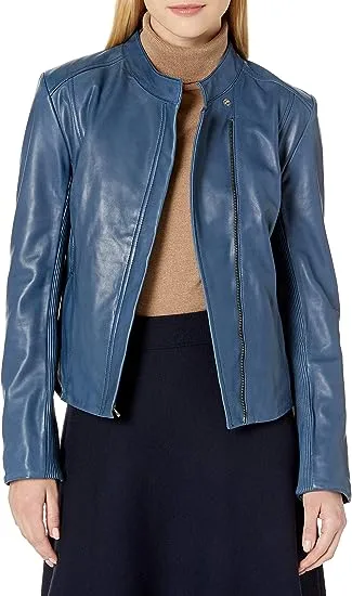 Cole Haan Leather Stand Collar Jacket For Sale Cole Haan Leather Stand Collar Jacket For Sale
