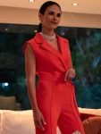 Gina Neon 2023 Jordana Brewster Red Belted Wrap Jumpsuit