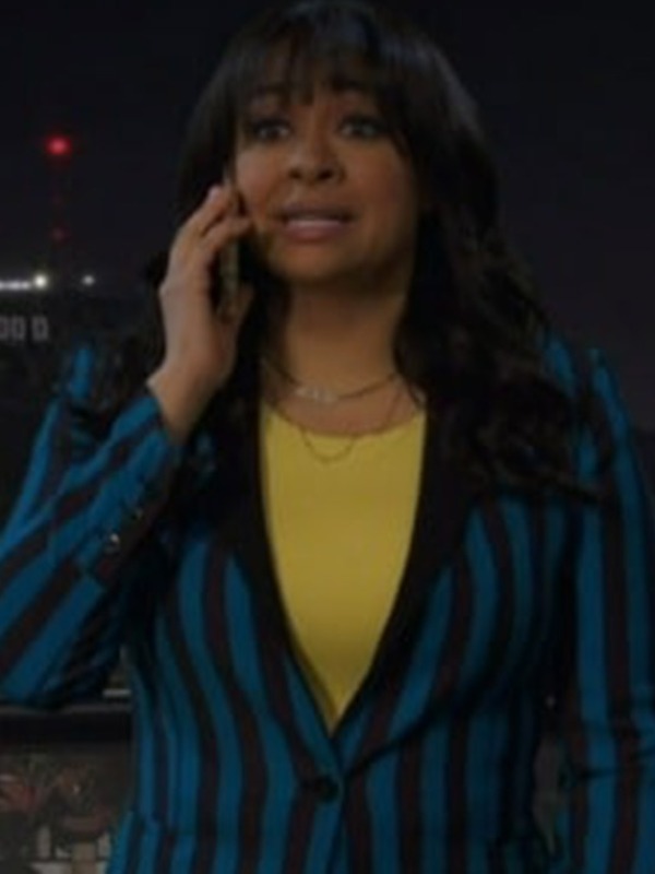 Raven Baxter Raven’s Home S06 Raven Symone Blue & Black Striped Blazer Raven Baxter Raven’s Home S06 Raven Symone Blue & Black Striped Blazer
