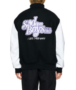 College 6 Pm Season Black And White Varsity Jacket.