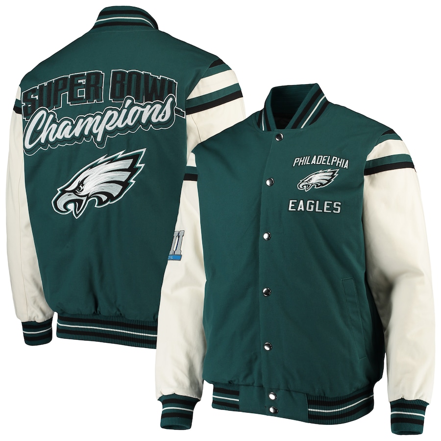 Philadelphia Eagles Green And White Full-snap Varsity Jacket Philadelphia Eagles Green And White Full-snap Varsity Jacket