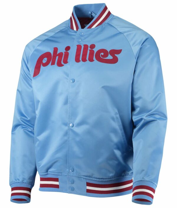 Philadelphia Phillies Raglan Full-snap Light Blue Satin Jacket Philadelphia Phillies Raglan Full-snap Light Blue Satin Jacket