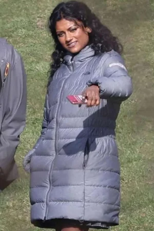 Simone Ashley Sex Education Olivia Hanan Grey Puffer Hooded Coat