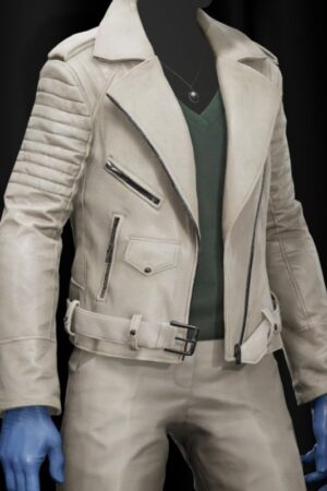 Video Game Payday 3 Pearl White Leather Jacket.