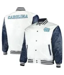 White And Navy North Carolina Tar Heels Varsity Satin Jacket