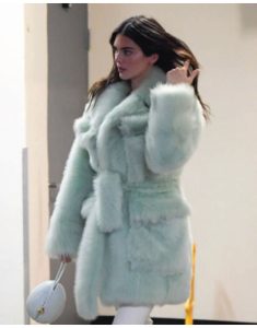 American Model Kendall Jenner Mint Green Belted Fur Coat