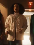 Hana Huggins Movie It’s A Wonderful Knife 2023 Cara Evans White Quilted Jacket