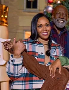 Mishael Morgan Christmas With A Kiss Movie 2023 Mona Plaid Coat.