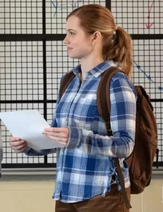 Angourie Rice 2024 Movie Mean Girls Cady Heron Blue Button Up Shirt.
